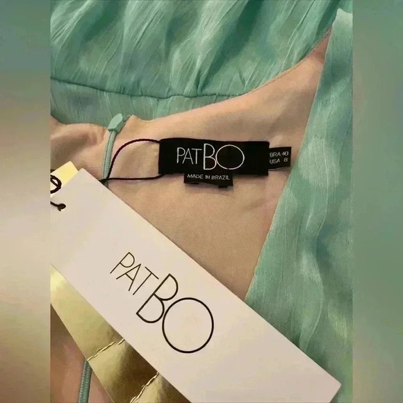 PatBO Satin Midi Dress Size 8 Green Polka Dot Brazilian Long Wedding Guest $675 - Picture 8 of 8